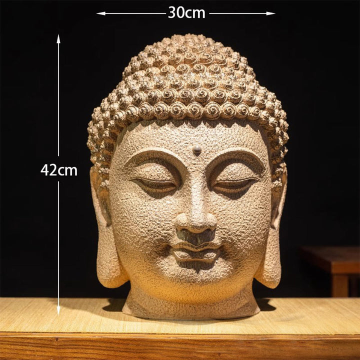 Buddha Stones目を閉じて瞑想する仏頭 樹脂像 禅 ホームデコレーション 42*30*30cm - image 4