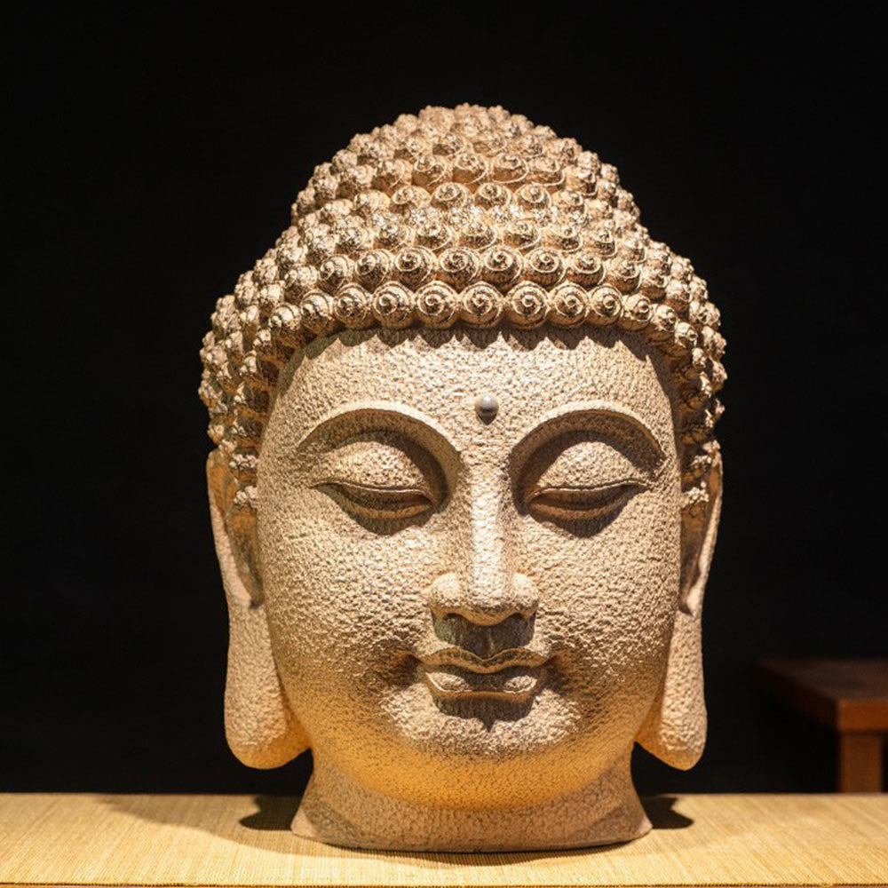 Buddha Stones目を閉じて瞑想する仏頭 樹脂像 禅 ホームデコレーション 42*30*30cm - image 1