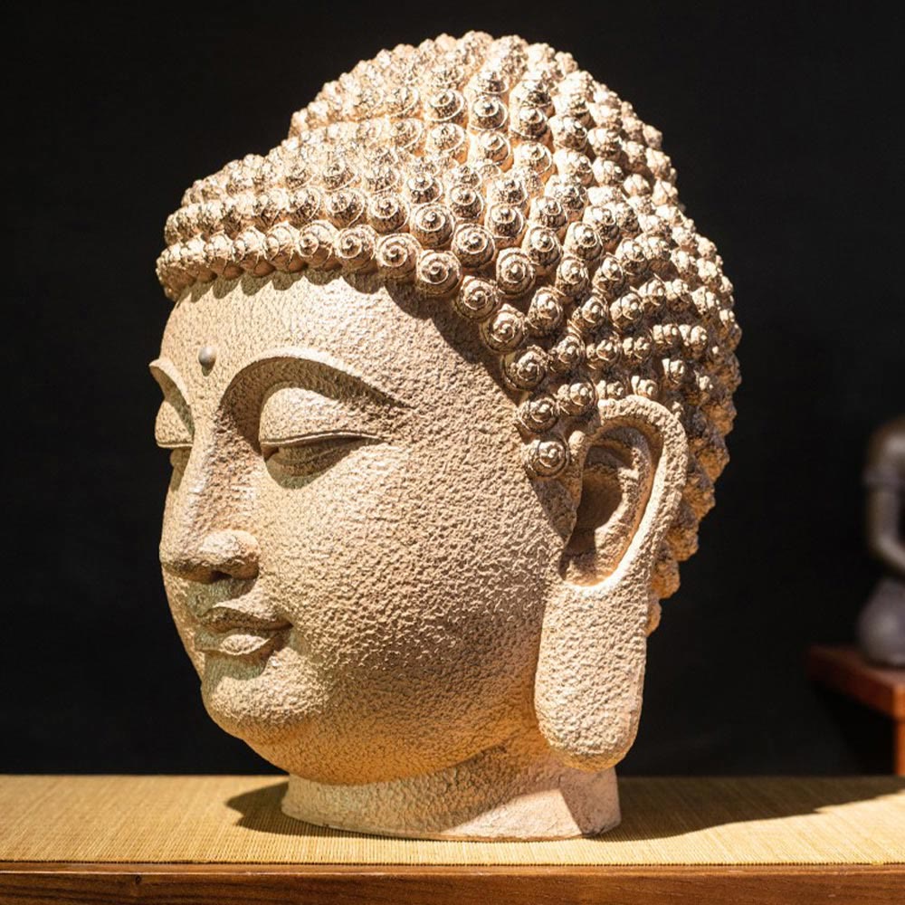 Buddha Stones目を閉じて瞑想する仏頭 樹脂像 禅 ホームデコレーション 42*30*30cm - image 2