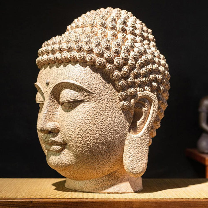 Buddha Stones目を閉じて瞑想する仏頭 樹脂像 禅 ホームデコレーション 42*30*30cm - image 2
