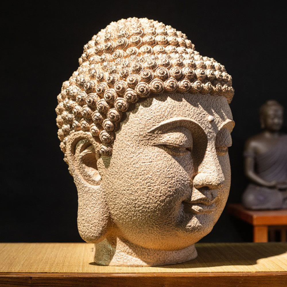 Buddha Stones目を閉じて瞑想する仏頭 樹脂像 禅 ホームデコレーション 42*30*30cm - 仏像 42×30×30cm - image 0