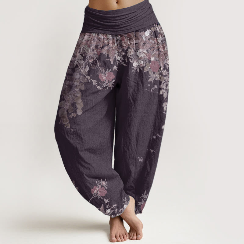 Buddha Stonesピュアコットン カジュアル レッド 牡丹 花 つる デザイン レディース 伸縮性ウエスト ハーレムパンツ - ダークマゼンタ - US22、 UK/AU26、 EU54 (6XL) - image 9