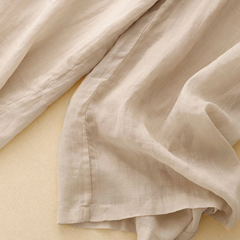 Buddha Stonesの幾何学模様刺繍入り伸縮性ウエストレディースコットンリネンワイドレッグパンツ（ポケット付き） - image 17