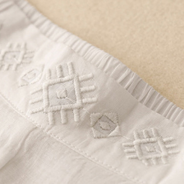 Buddha Stonesの幾何学模様刺繍入り伸縮性ウエストレディースコットンリネンワイドレッグパンツ（ポケット付き） - image 22