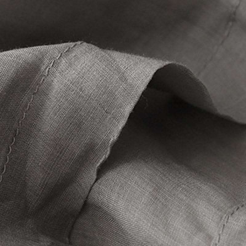 Buddha Stonesの幾何学模様刺繍入り伸縮性ウエストレディースコットンリネンワイドレッグパンツ（ポケット付き） - image 9