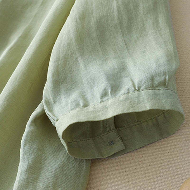 Buddha Stonesカジュアル シューティングスター 刺繍 Vネック 半袖 コットンリネン レディース シャツ - image 12