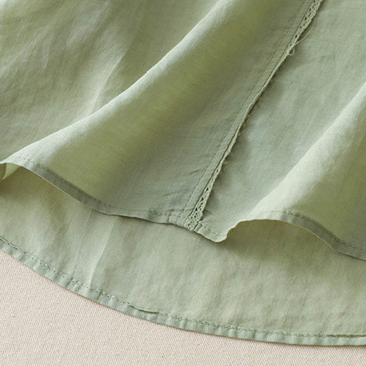 Buddha Stonesカジュアル シューティングスター 刺繍 Vネック 半袖 コットンリネン レディース シャツ - image 11