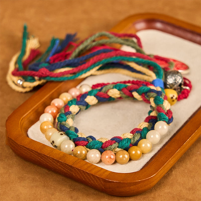 Buddha Stonesチベット山の幽霊 お金を使う カラフルなカルセドニー 二重層カラーロープタッセル ポジティブブレスレット