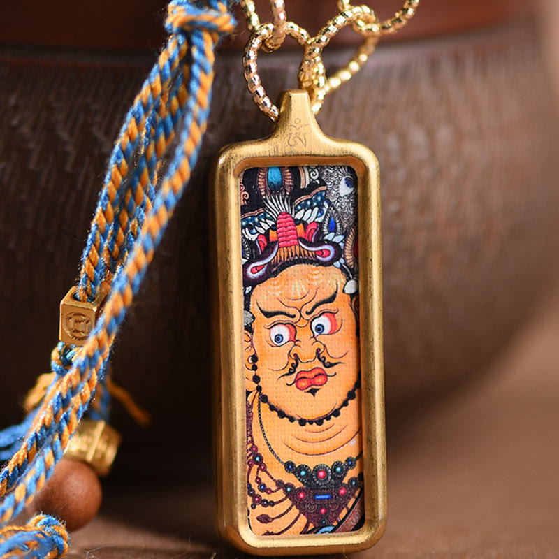Buddha Stonesチベット 富の神 チタン鋼 タンカ 富のネックレス ペンダント - image 1