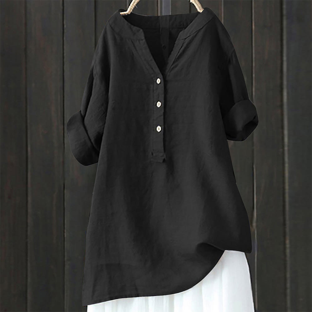 Buddha Stonesカジュアル 無地 ボタン ノッチカラー レディース 半袖シャツ - 黒 - US20、 UK/AU24、 EU52 (5XL) - image 14