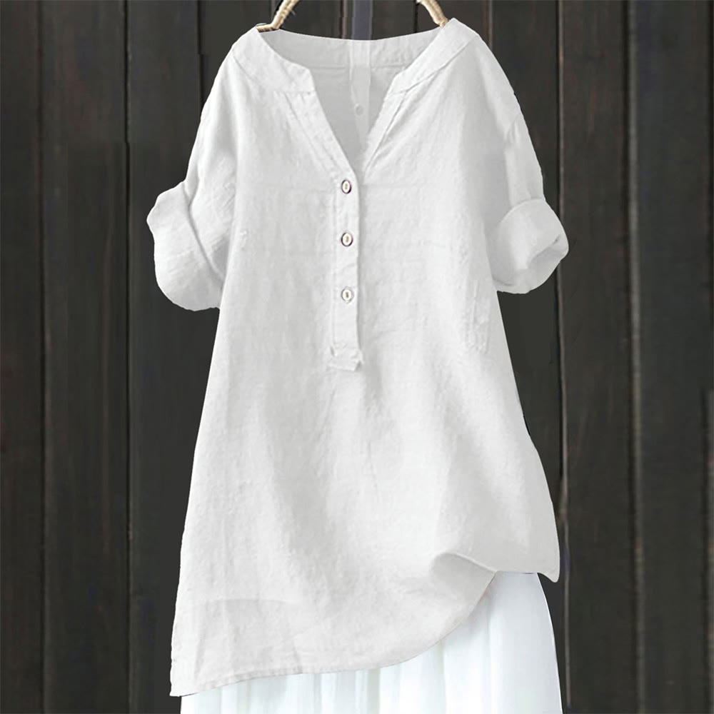 Buddha Stonesカジュアル 無地 ボタン ノッチカラー レディース 半袖シャツ - 白 - US20、 UK/AU24、 EU52 (5XL) - image 4