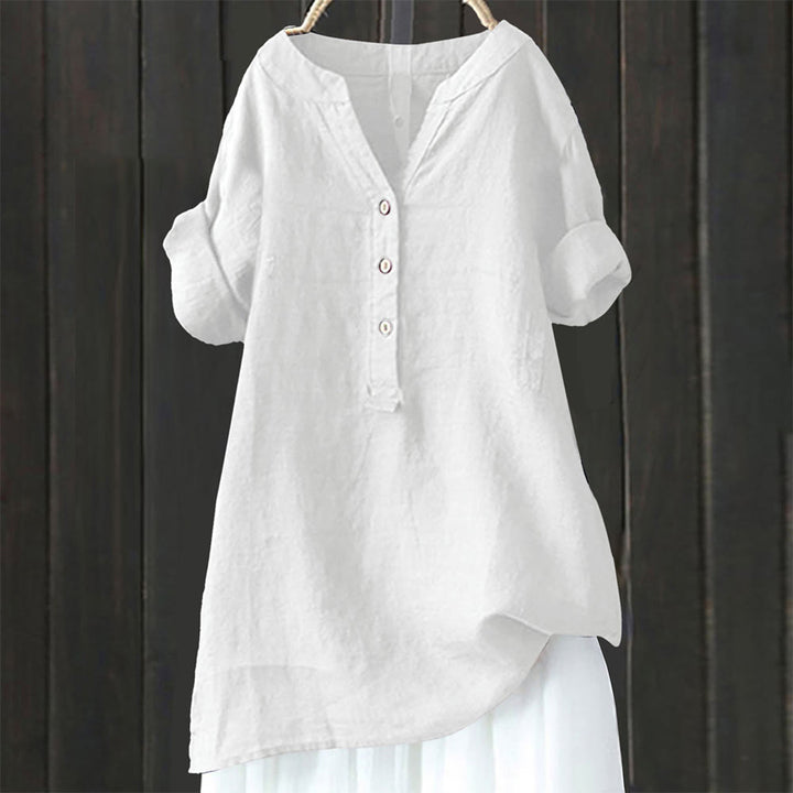 Buddha Stonesカジュアル 無地 ボタン ノッチカラー レディース 半袖シャツ - 白 - US20、 UK/AU24、 EU52 (5XL) - image 4