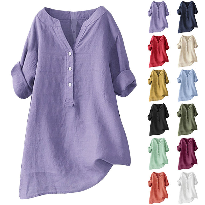 Buddha Stonesカジュアル 無地 ボタン ノッチカラー レディース 半袖シャツ - image 24