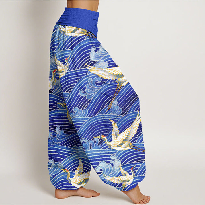 Buddha Stonesカジュアルクレーンオーシャンウェーブ柄伸縮性ウエストレディースハーレムパンツ - image 3