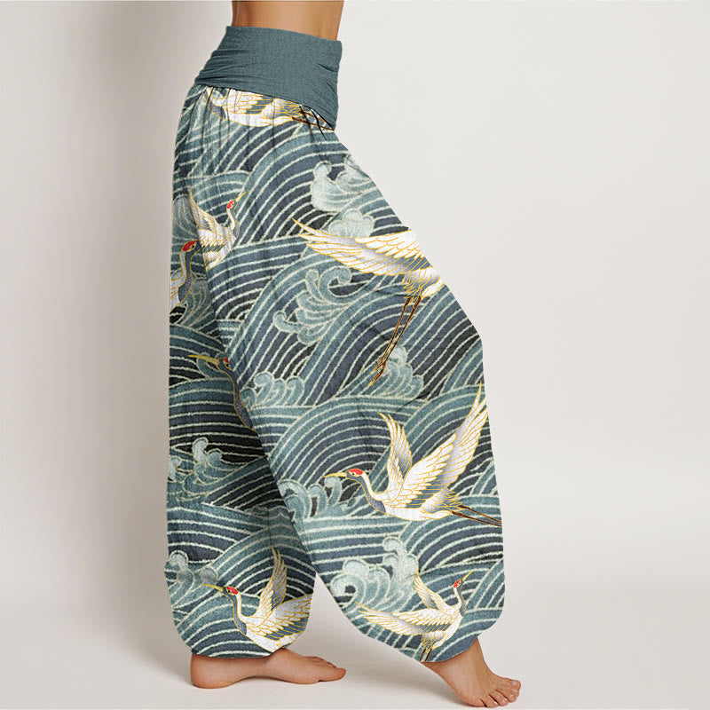 Buddha Stonesカジュアルクレーンオーシャンウェーブ柄伸縮性ウエストレディースハーレムパンツ - image 7