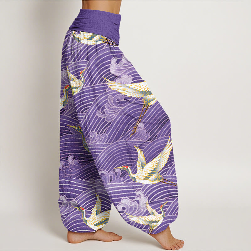 Buddha Stonesカジュアルクレーンオーシャンウェーブ柄伸縮性ウエストレディースハーレムパンツ - image 10