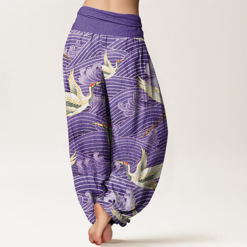 Buddha Stonesカジュアルクレーンオーシャンウェーブ柄伸縮性ウエストレディースハーレムパンツ - image 9