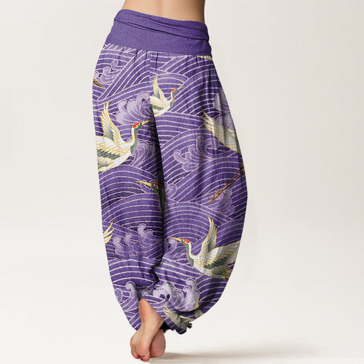 Buddha Stonesカジュアルクレーンオーシャンウェーブ柄伸縮性ウエストレディースハーレムパンツ - image 9