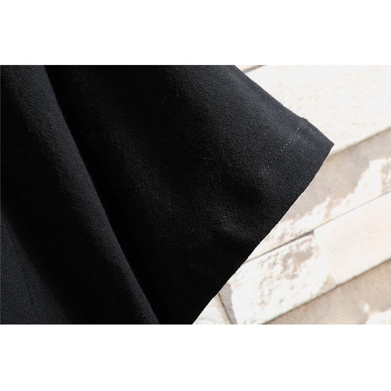 Buddha Stones唐装刺繍鶴柄サイドレースアップメンズコットンリネン半袖Tシャツ - image 5