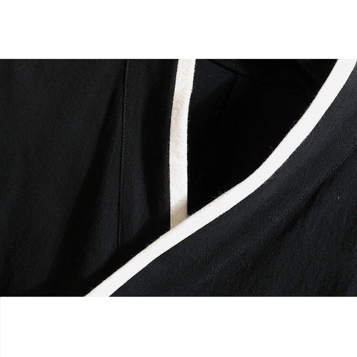 Buddha Stones唐装刺繍鶴柄サイドレースアップメンズコットンリネン半袖Tシャツ - image 3