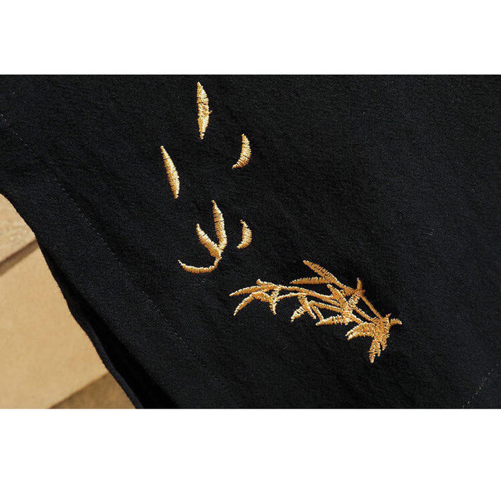 Buddha Stones唐装刺繍鶴柄サイドレースアップメンズコットンリネン半袖Tシャツ - image 7