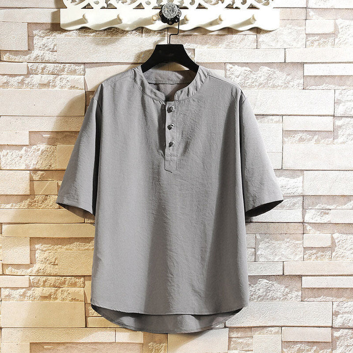 Buddha Stonesヴィンテージ カジュアル 無地 メンズ 半袖シャツ ジャケット - グレー - US/UK/AU46、 EU56 (5XL) - image 0