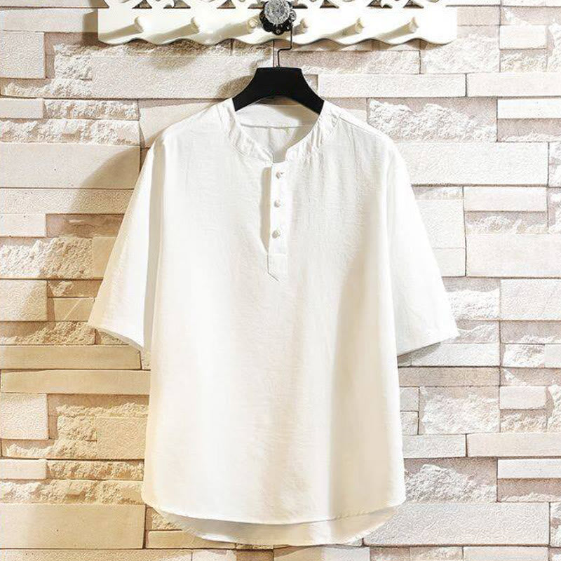 Buddha Stonesヴィンテージ カジュアル 無地 メンズ 半袖シャツ ジャケット - 白 - US/UK/AU46、 EU56 (5XL) - image 10