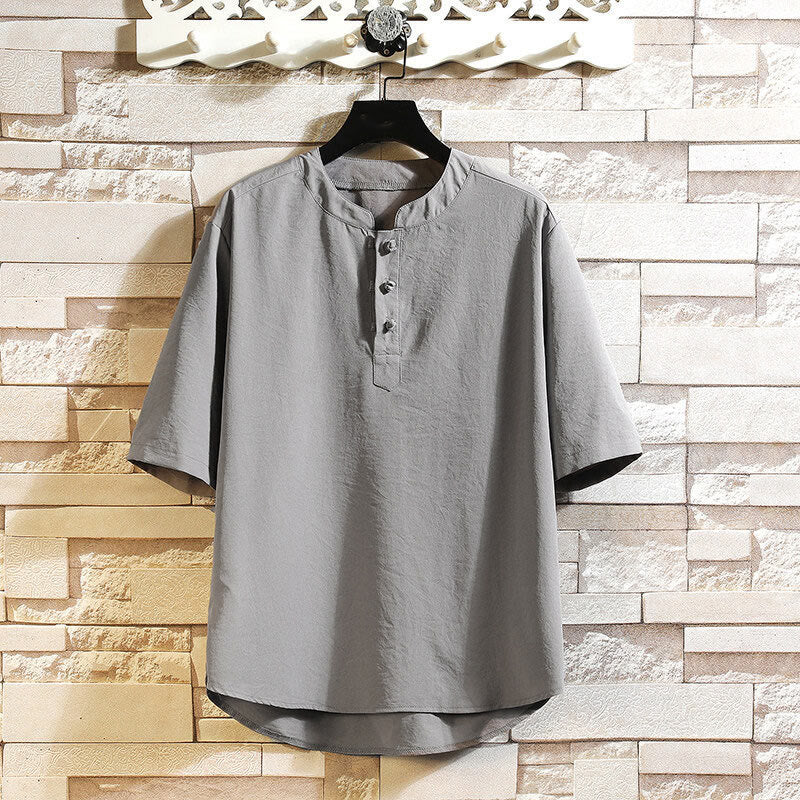 Buddha Stonesヴィンテージ カジュアル 無地 メンズ 半袖シャツ ジャケット - グレー - US/UK/AU46、 EU56 (5XL) - image 0