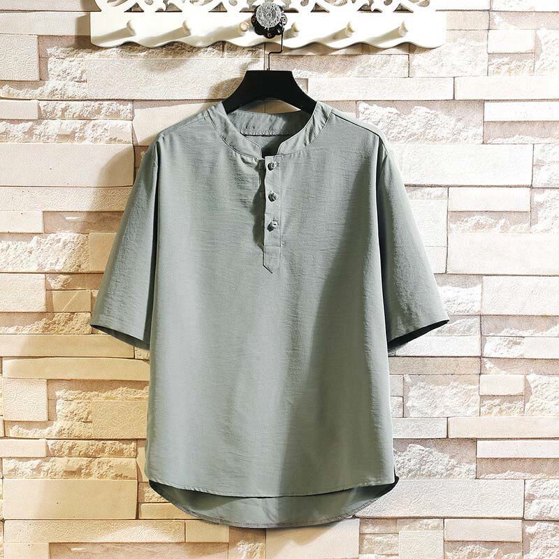 Buddha Stonesヴィンテージ カジュアル 無地 メンズ 半袖シャツ ジャケット - ダークシーグリーン - US/UK/AU46、 EU56 (5XL) - image 14