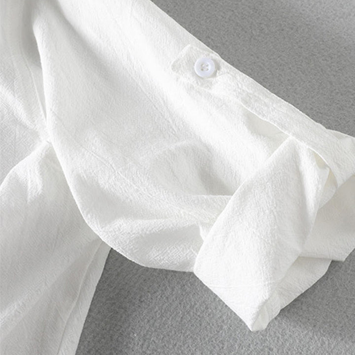 Buddha Stonesヴィンテージ カジュアル 無地 シングルブレスト 七分袖 メンズ コットンリネン シャツ ポケット付き - image 7