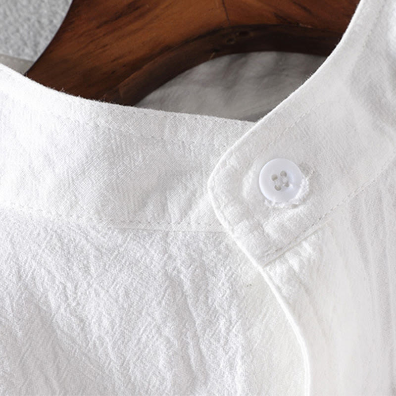 Buddha Stonesヴィンテージ カジュアル 無地 シングルブレスト 七分袖 メンズ コットンリネン シャツ ポケット付き - image 5