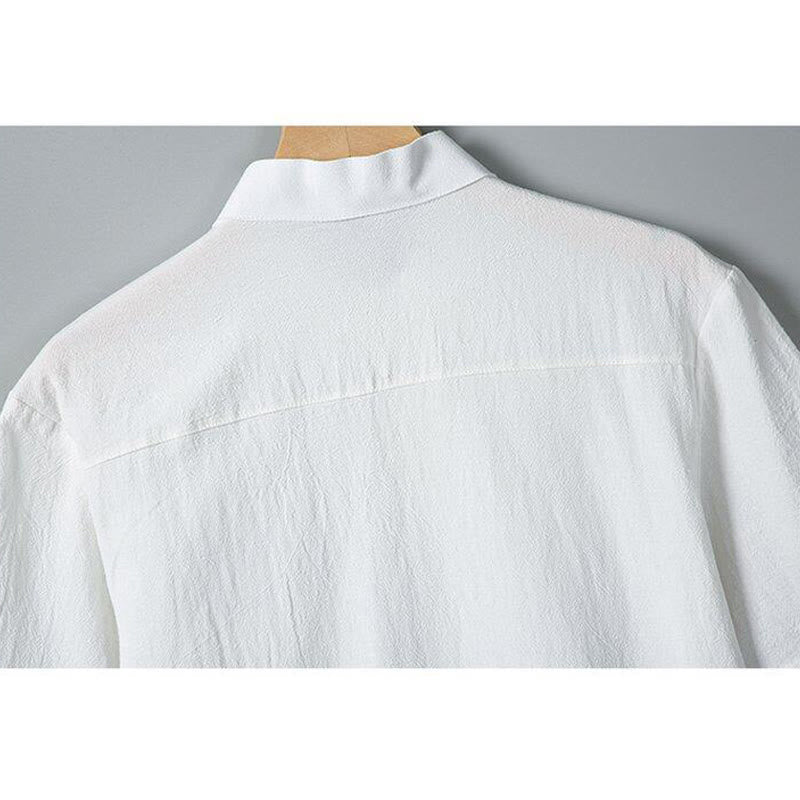 Buddha Stonesデイリープリント 無地 シングルブレスト メンズ 半袖 コットンリネン シャツ ポケット付き - image 4