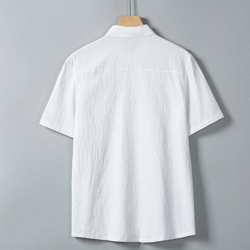 Buddha Stonesデイリープリント 無地 シングルブレスト メンズ 半袖 コットンリネン シャツ ポケット付き - image 2