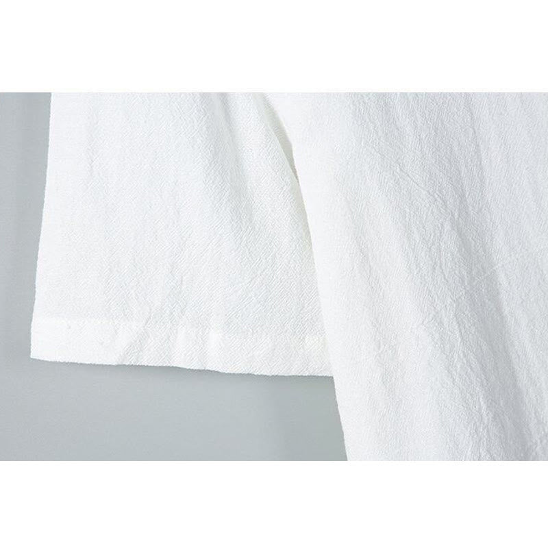 Buddha Stonesデイリープリント 無地 シングルブレスト メンズ 半袖 コットンリネン シャツ ポケット付き - image 7