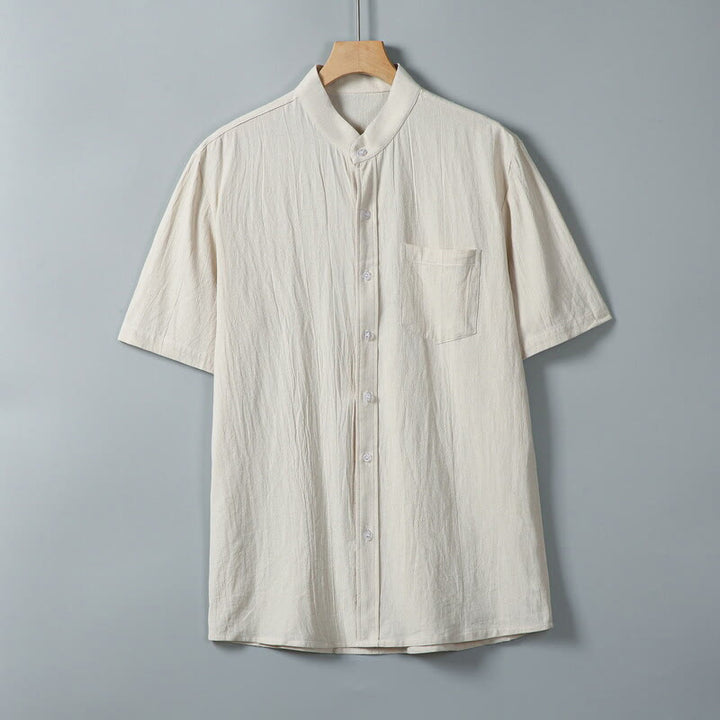 Buddha Stonesデイリープリント 無地 シングルブレスト メンズ 半袖 コットンリネン シャツ ポケット付き - リネン - US/UK/AU46、 EU56 (5XL) - image 11