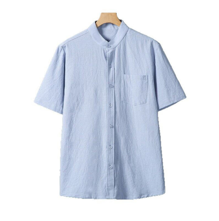 Buddha Stonesデイリープリント 無地 シングルブレスト メンズ 半袖 コットンリネン シャツ ポケット付き - image 14