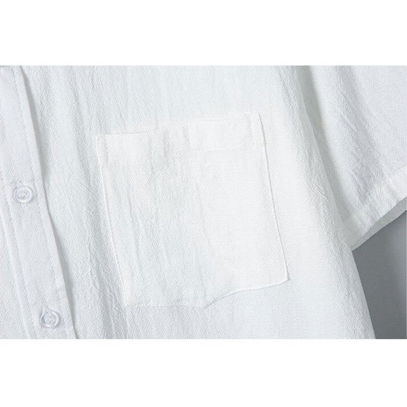 Buddha Stonesデイリープリント 無地 シングルブレスト メンズ 半袖 コットンリネン シャツ ポケット付き - image 5