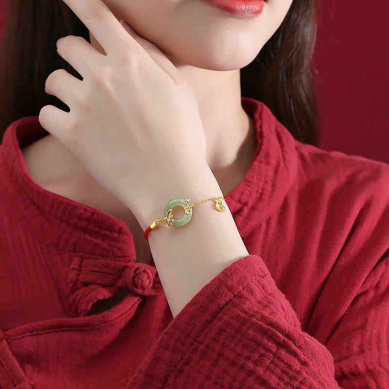 Buddha Stones 999スターリングシルバー 和田産ホワイトジェイド ダブル鯉 ピース平和のお守りチャームラッキー開運財運ブレスレット - image 4