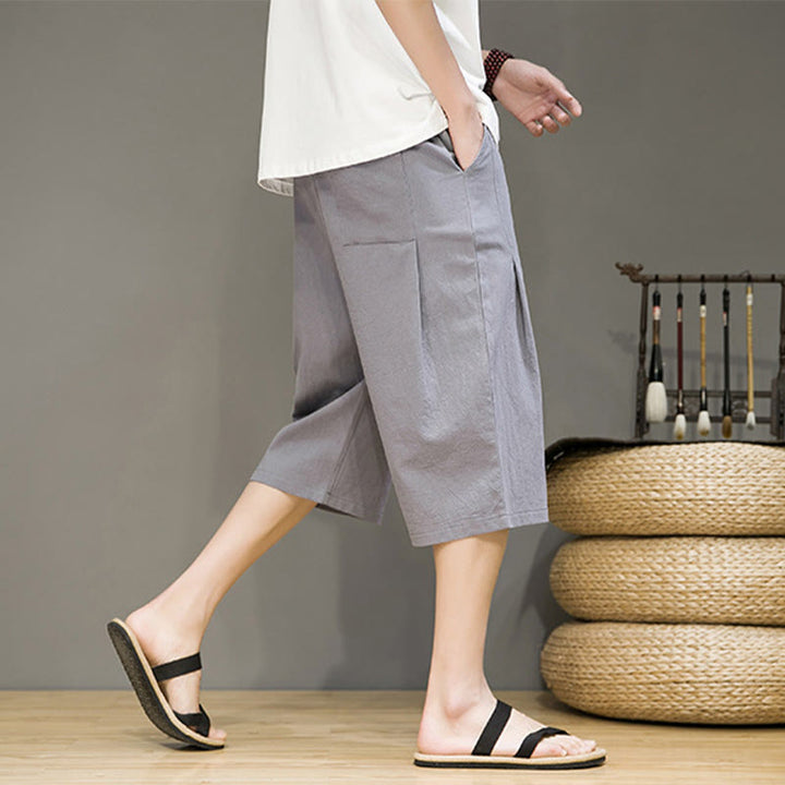 Buddha Stonesカジュアル サマー ドローストリング 無地 クロップド丈 コットンリネン メンズ ハーレムパンツ ポケット付き - image 24