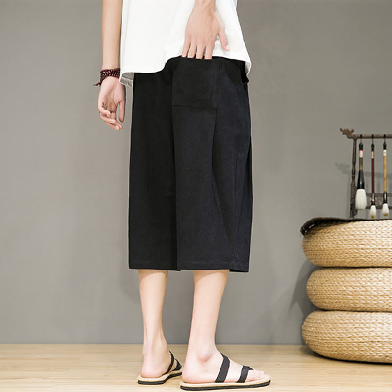 Buddha Stonesカジュアル サマー ドローストリング 無地 クロップド丈 コットンリネン メンズ ハーレムパンツ ポケット付き - image 12