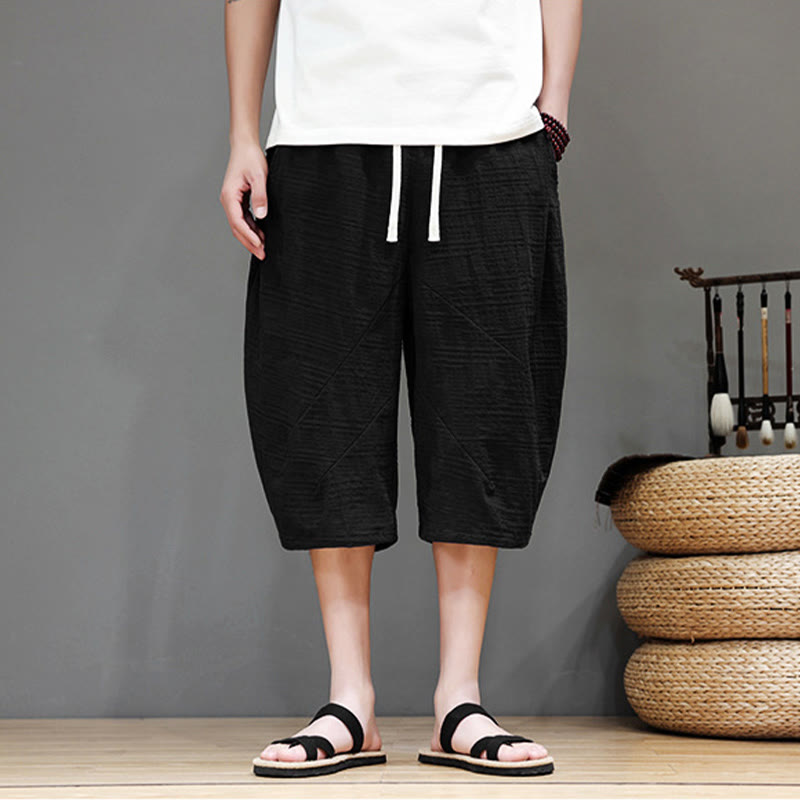 Buddha Stonesヴィンテージ ジャカード 無地 ドローストリング クロップド丈 コットンリネン メンズ ハーレムパンツ ポケット付き - image 20