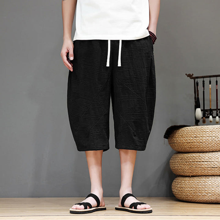 Buddha Stonesヴィンテージ ジャカード 無地 ドローストリング クロップド丈 コットンリネン メンズ ハーレムパンツ ポケット付き - image 20