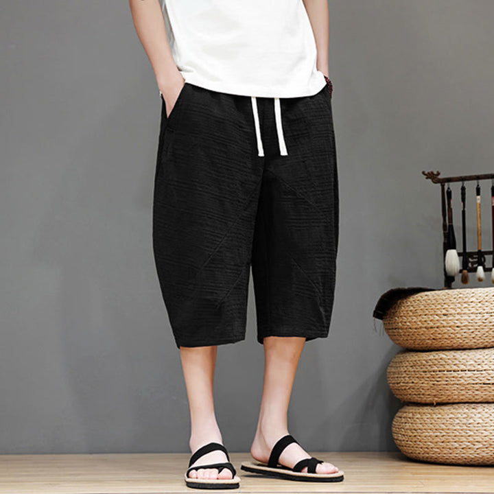 Buddha Stonesヴィンテージ ジャカード 無地 ドローストリング クロップド丈 コットンリネン メンズ ハーレムパンツ ポケット付き - image 21