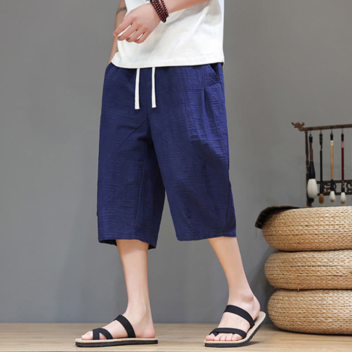 Buddha Stonesヴィンテージ ジャカード 無地 ドローストリング クロップド丈 コットンリネン メンズ ハーレムパンツ ポケット付き - image 36