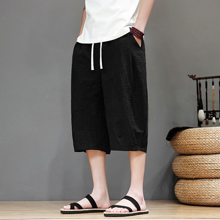 Buddha Stonesヴィンテージ ジャカード 無地 ドローストリング クロップド丈 コットンリネン メンズ ハーレムパンツ ポケット付き - image 18