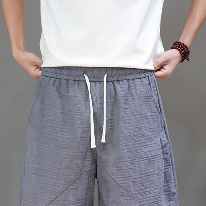 Buddha Stonesヴィンテージ ジャカード 無地 ドローストリング クロップド丈 コットンリネン メンズ ハーレムパンツ ポケット付き - image 11