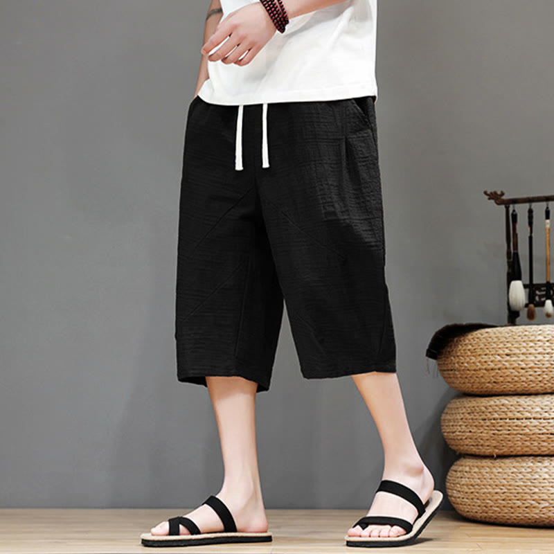 Buddha Stonesヴィンテージ ジャカード 無地 ドローストリング クロップド丈 コットンリネン メンズ ハーレムパンツ ポケット付き - image 19