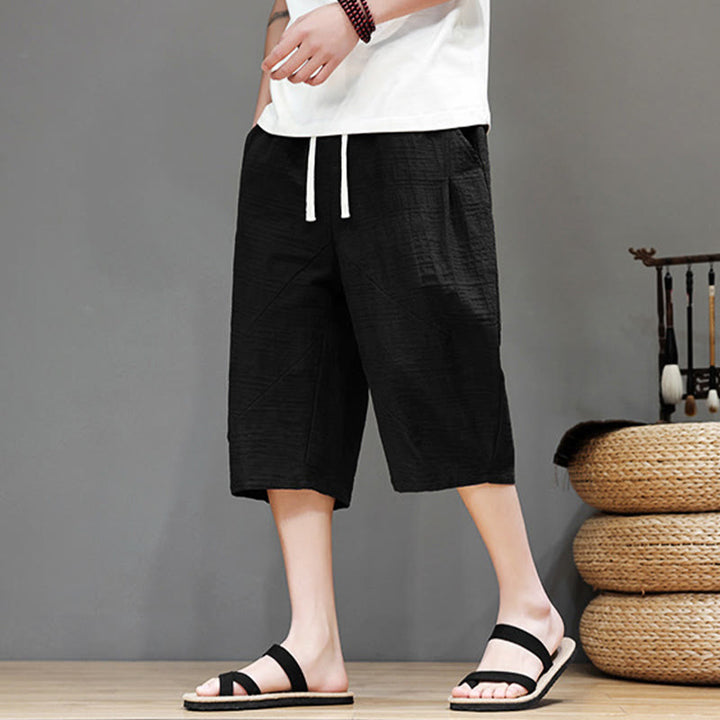 Buddha Stonesヴィンテージ ジャカード 無地 ドローストリング クロップド丈 コットンリネン メンズ ハーレムパンツ ポケット付き - image 19