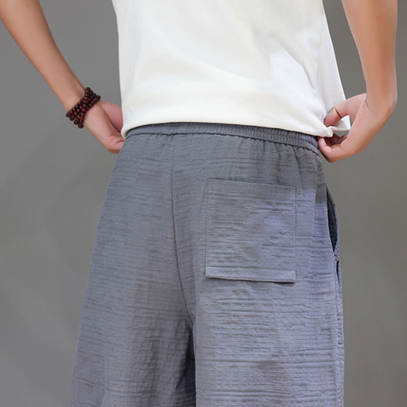 Buddha Stonesヴィンテージ ジャカード 無地 ドローストリング クロップド丈 コットンリネン メンズ ハーレムパンツ ポケット付き - image 12