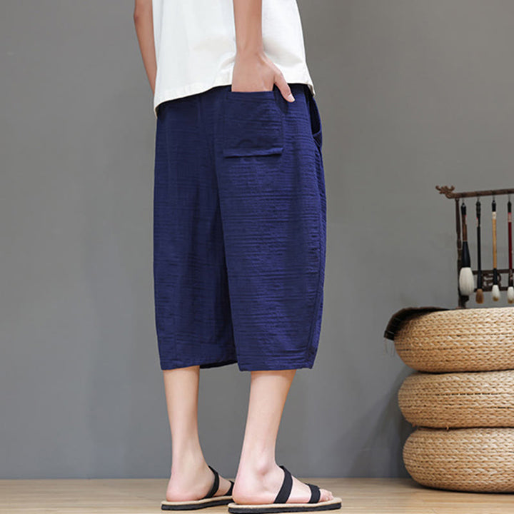 Buddha Stonesヴィンテージ ジャカード 無地 ドローストリング クロップド丈 コットンリネン メンズ ハーレムパンツ ポケット付き - image 33